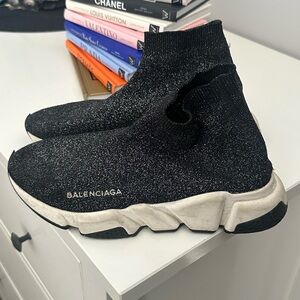 Balenciaga Black and White Glitter Sock Sneakers